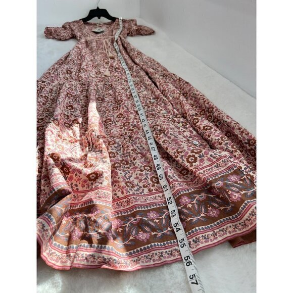 New Faherty Size S Orinda Floral Print Organic Cotton Maxi Dress Pink Multi - Picture 6 of 12